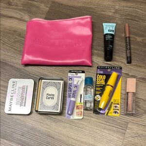 Pink Makeup Bag with Maybelline Mascara and Essentials